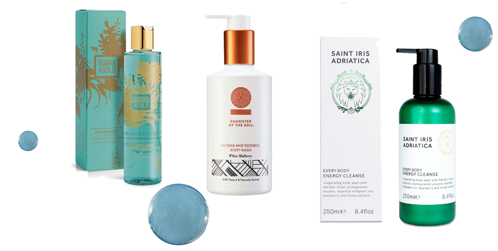 body washes guava and gold, daughter of the soil, saint iris adriatica