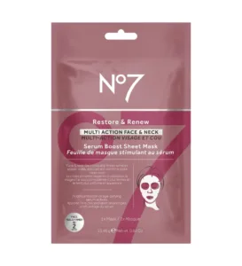 No 7 Restore & Renew FACE & NECK MULTI ACTION Serum Boost Sheet Mask